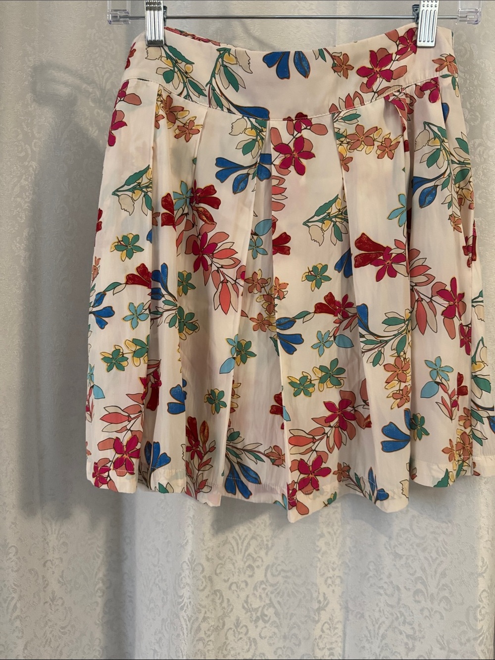 Molly Bracken Cream Skater Skirt with Red, Blue, Green & Pink Floral Print
